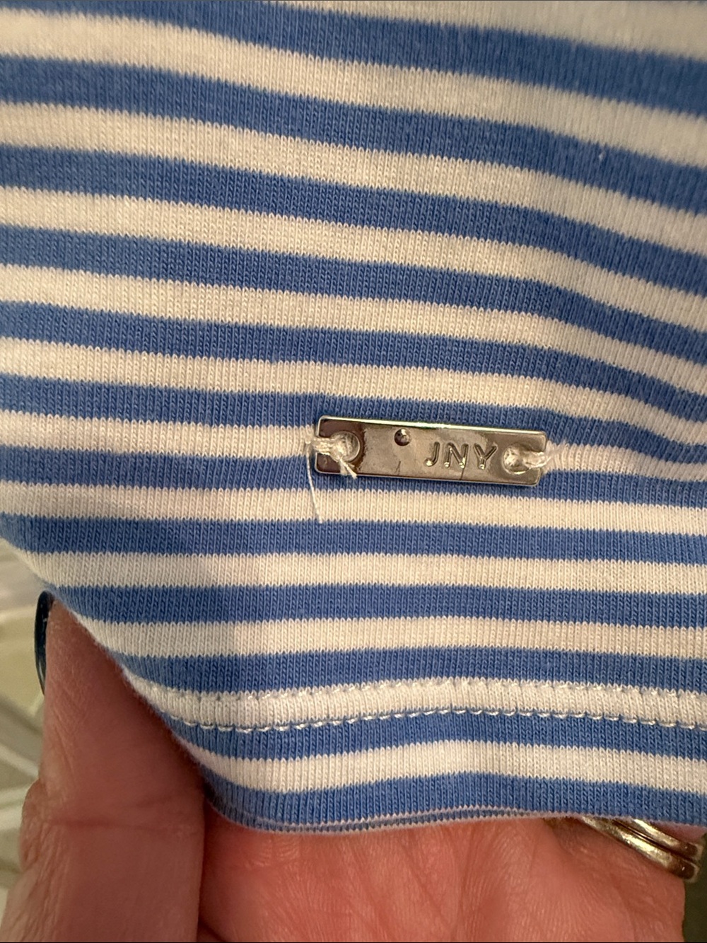 Jones New York Blue and White Striped Ruffle-Sleeve Tee - Picture 3 of 5